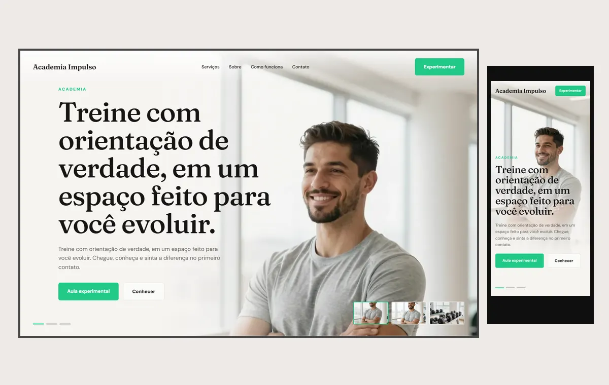 Site de academia no modelo Cinema Luz