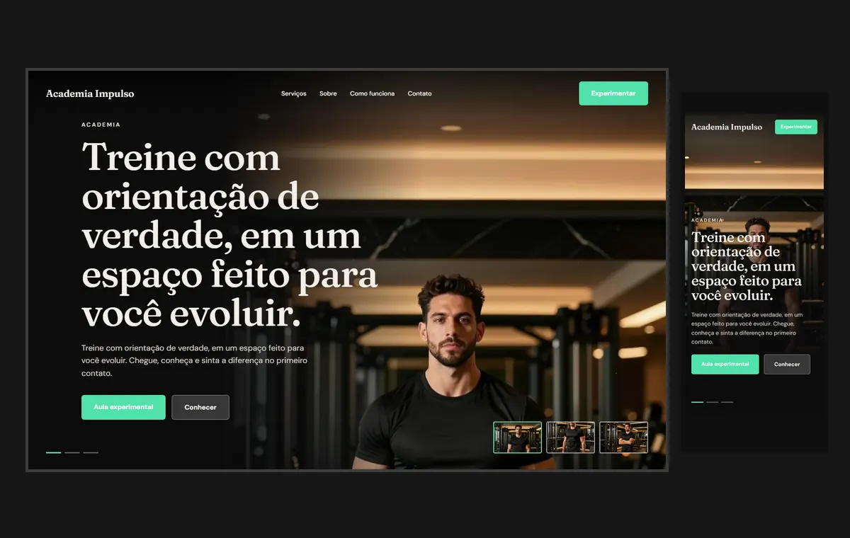 Site de academia no modelo Cinema Noite