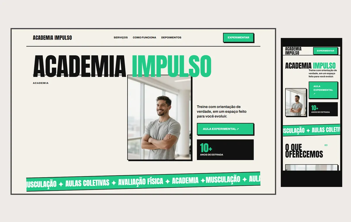Site de academia no modelo Impacto Sol