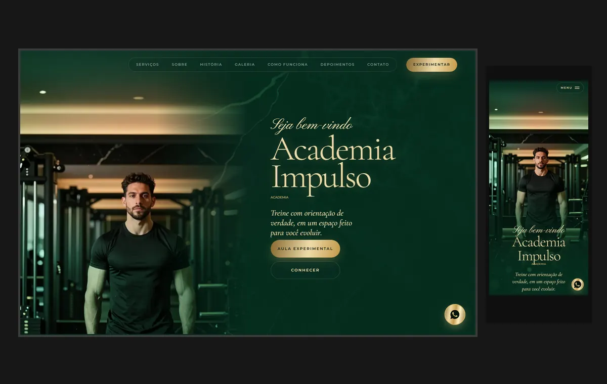 Site de academia no modelo Luxo Noite