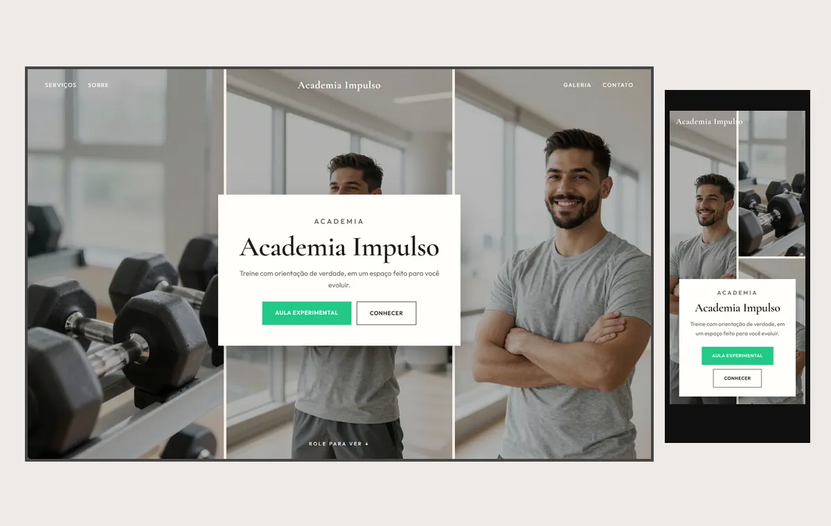 Site de academia no modelo Mosaico Areia