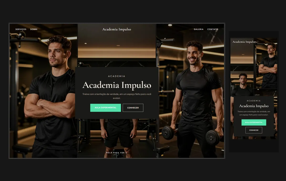 Site de academia no modelo Mosaico Carvão