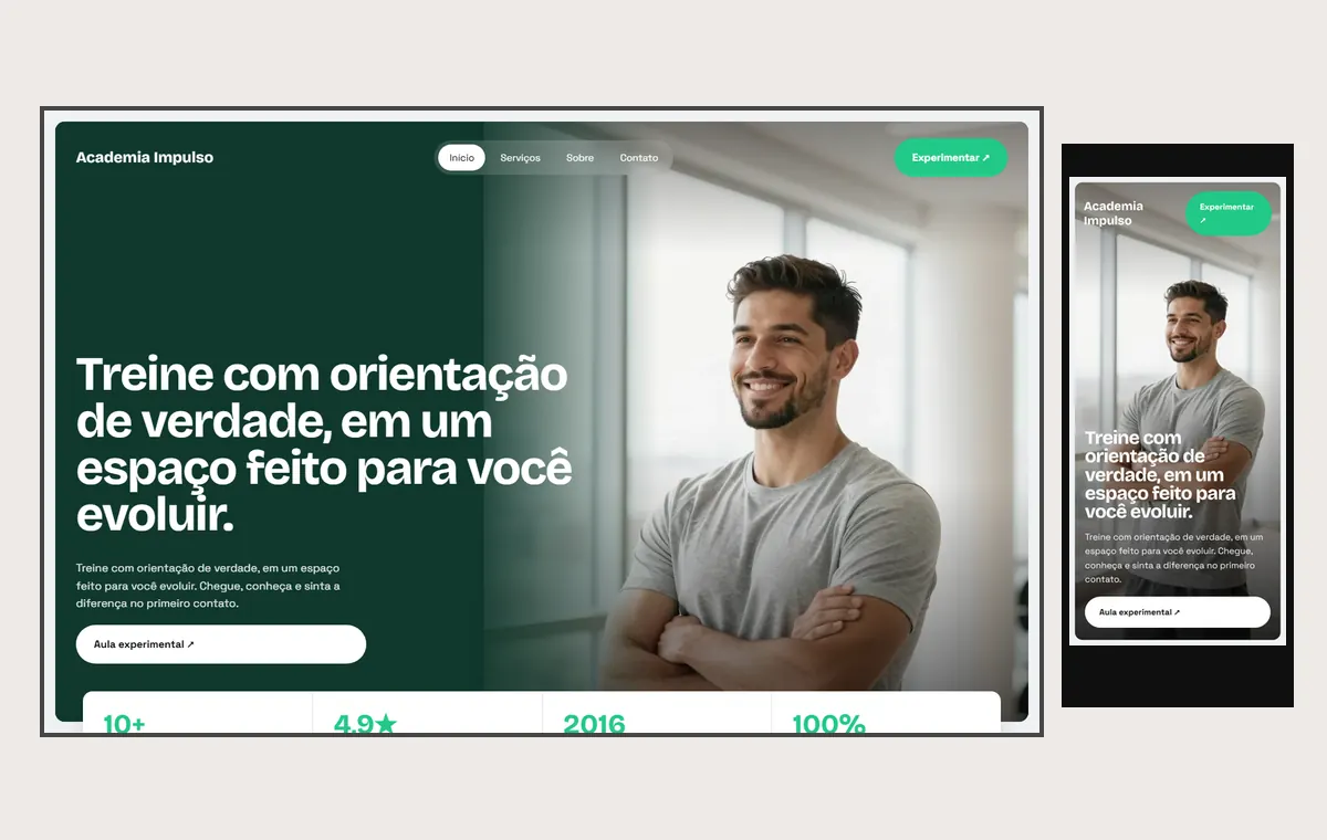 Site de academia no modelo Panorama Céu