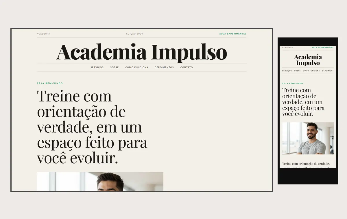 Site de academia no modelo Revista Linho