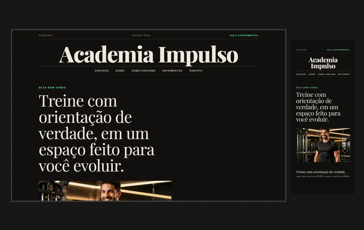 Site de academia no modelo Revista Ébano