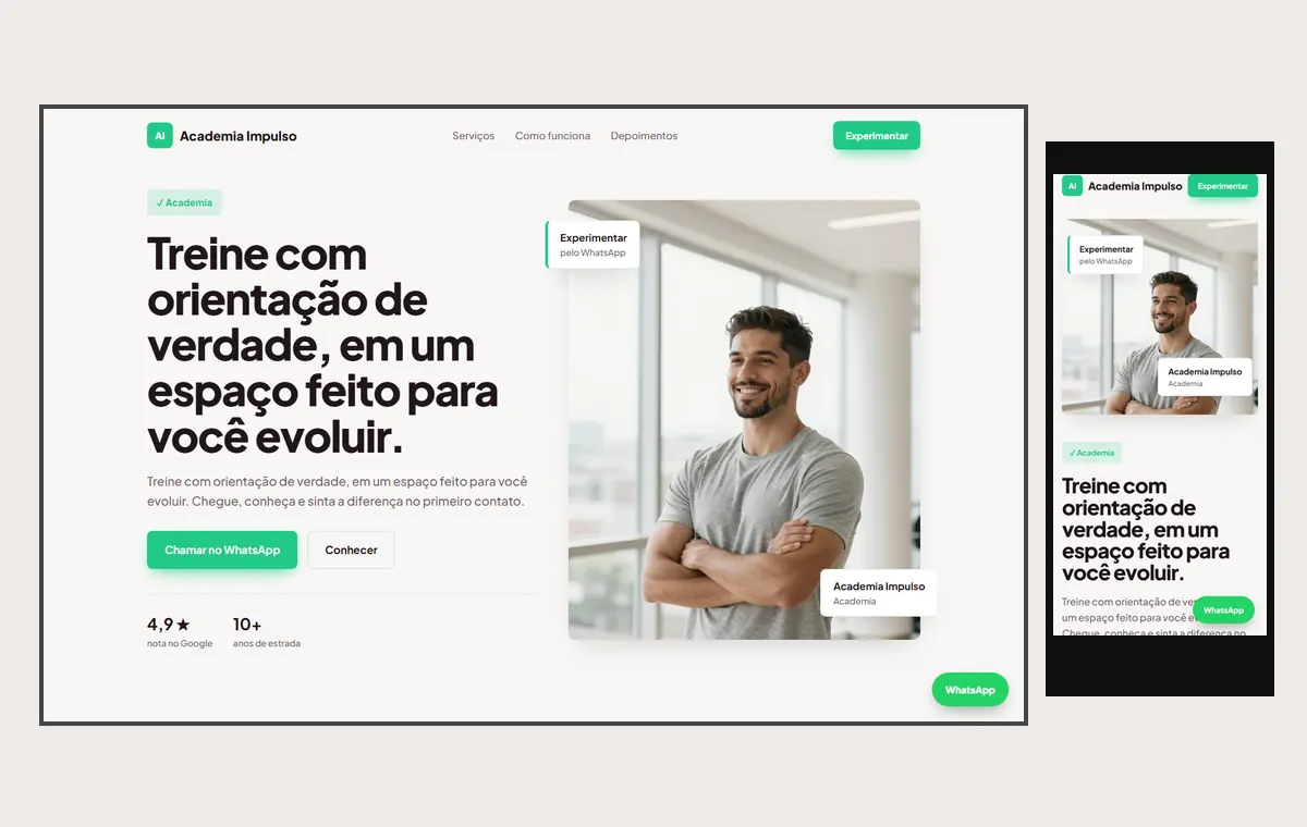 Site de academia no modelo Vitrine Aurora