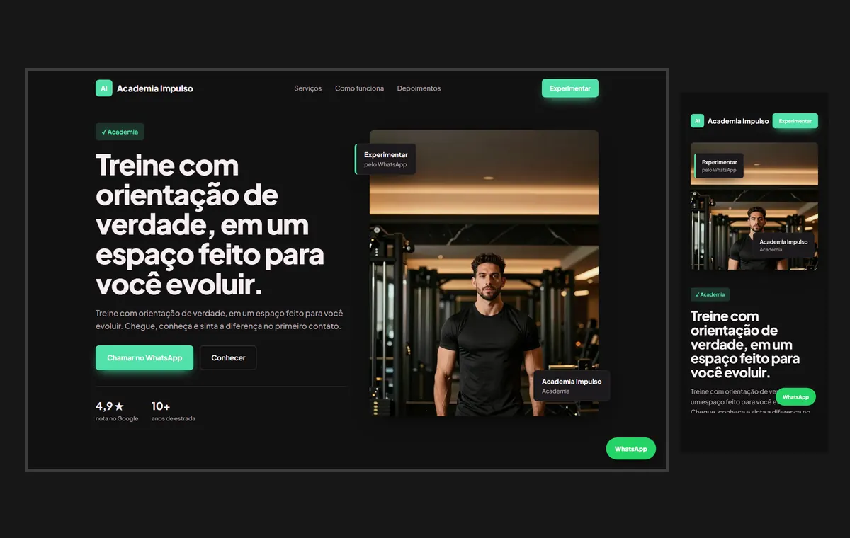 Site de academia no modelo Vitrine Neon