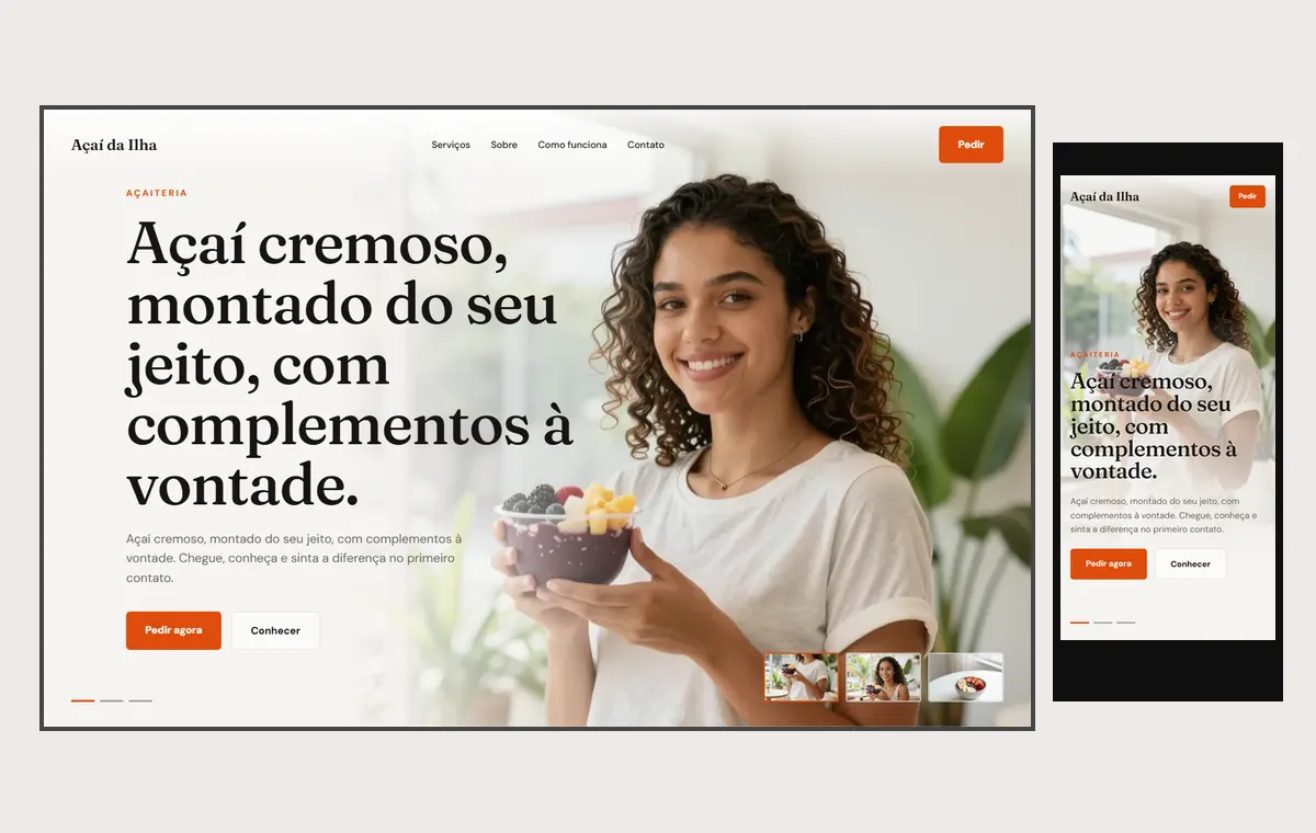 Site de açaí no modelo Cinema Luz