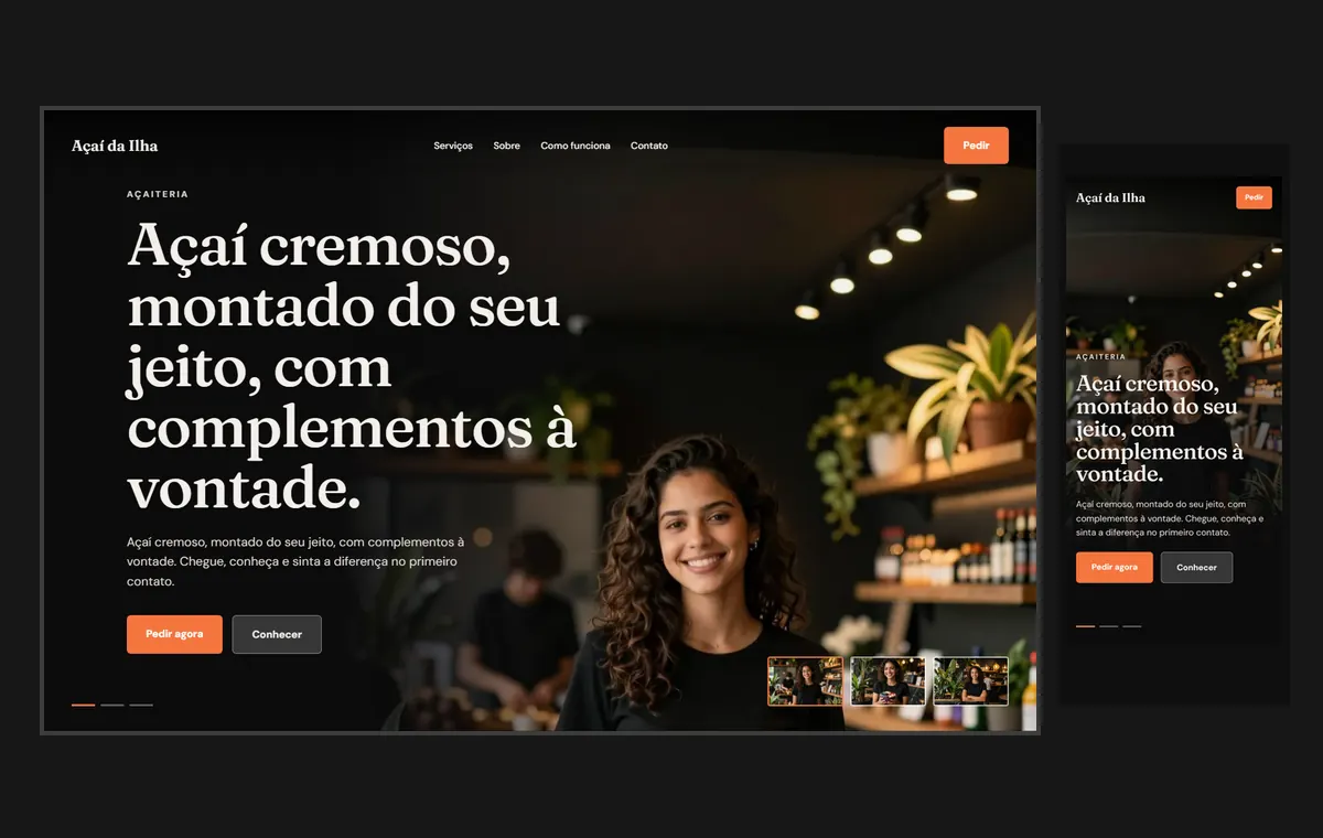 Site de açaí no modelo Cinema Noite