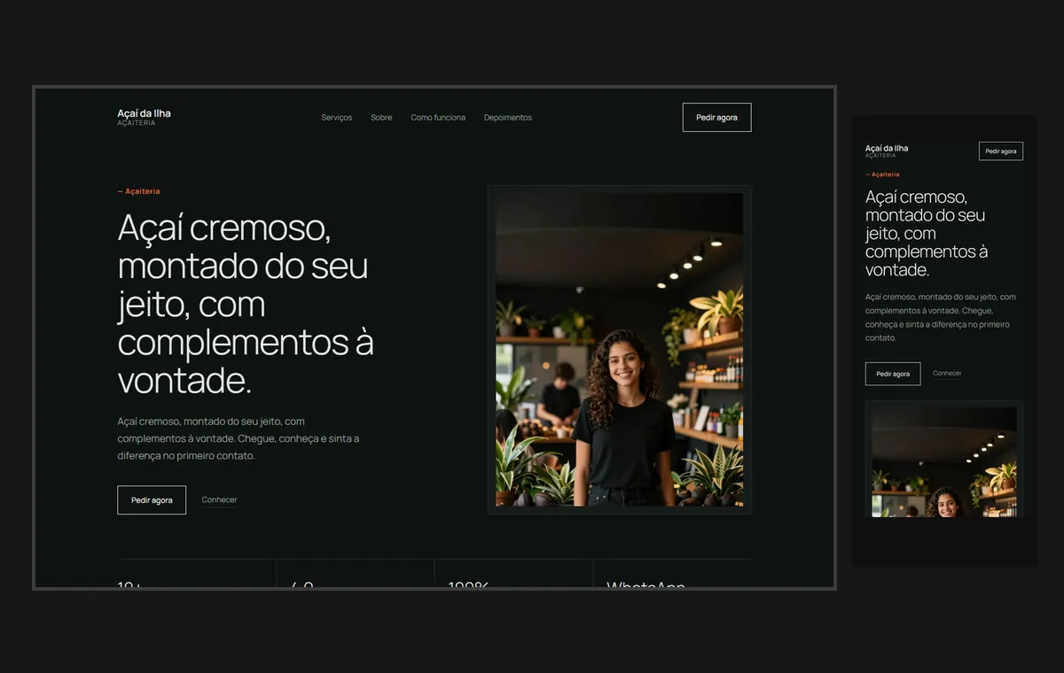 Site de açaí no modelo Clean Grafite