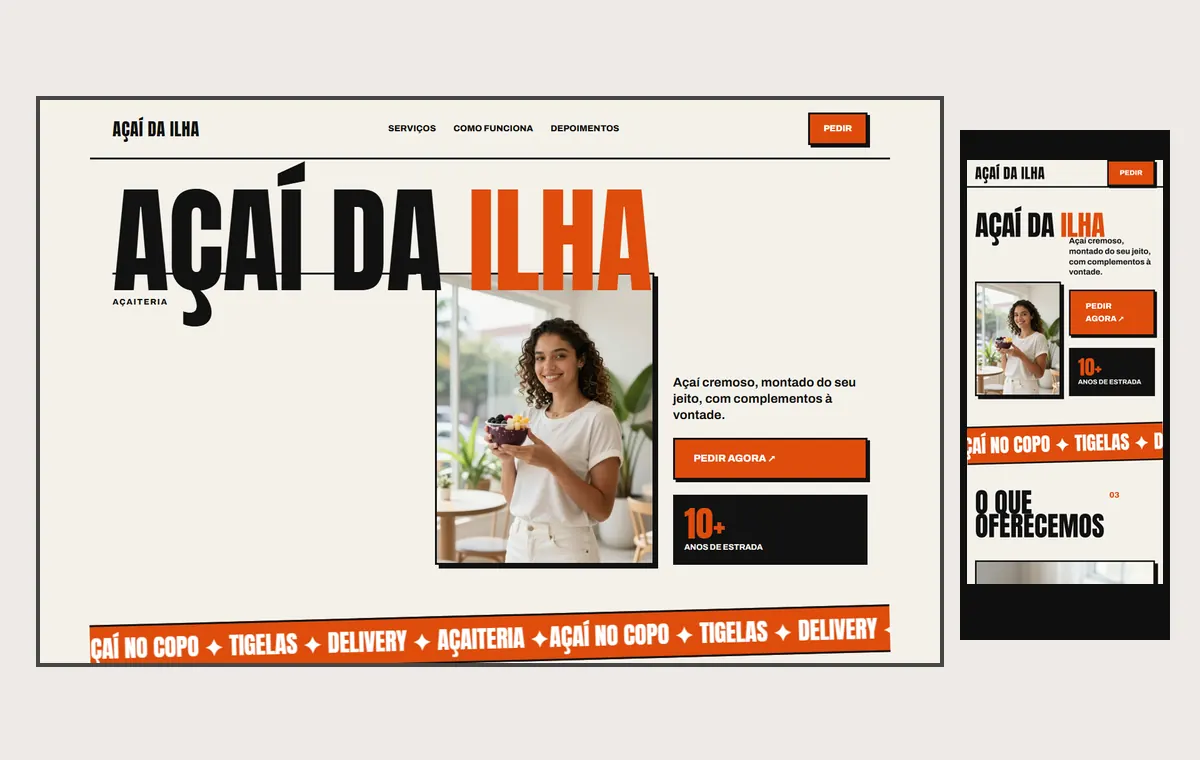 Site de açaí no modelo Impacto Sol