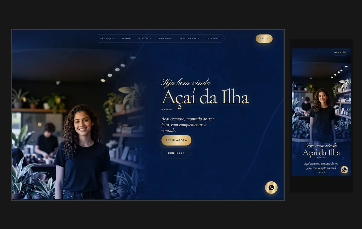 Site de açaí no modelo Luxo Noite