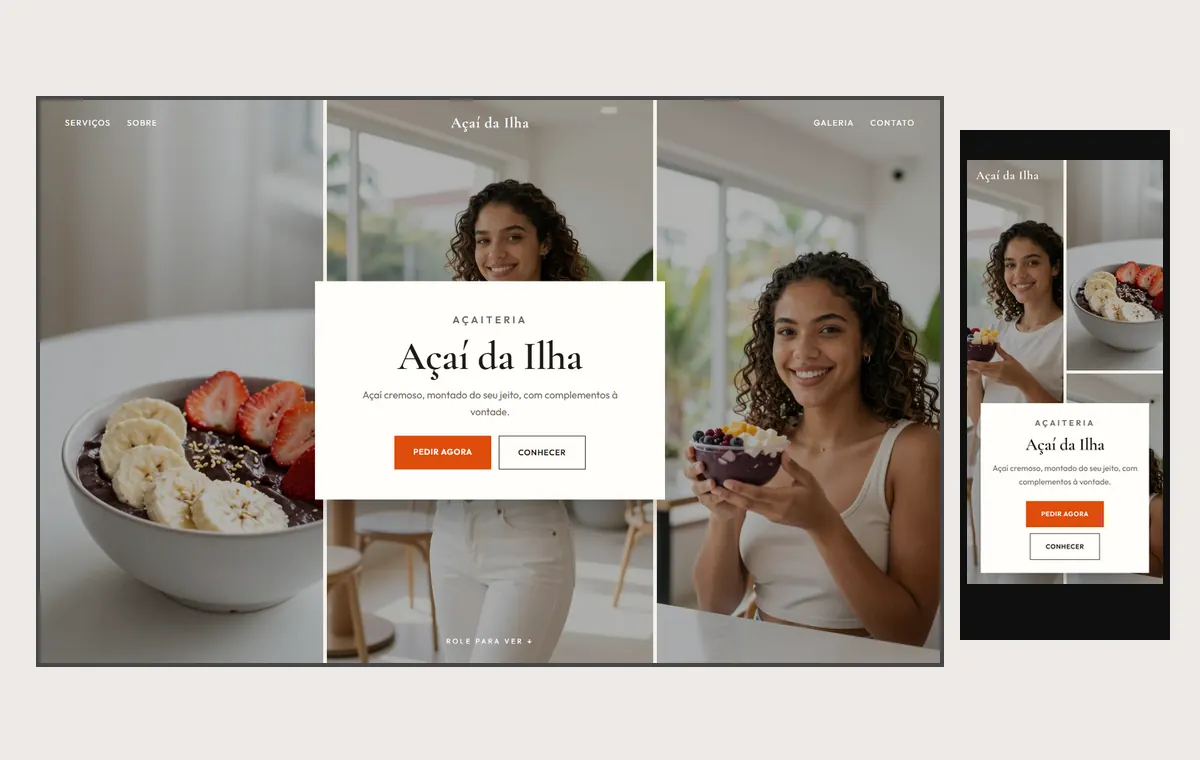 Site de açaí no modelo Mosaico Areia