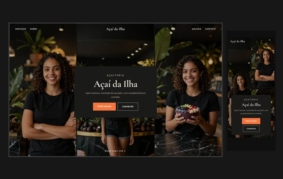 Site de açaí no modelo Mosaico Carvão