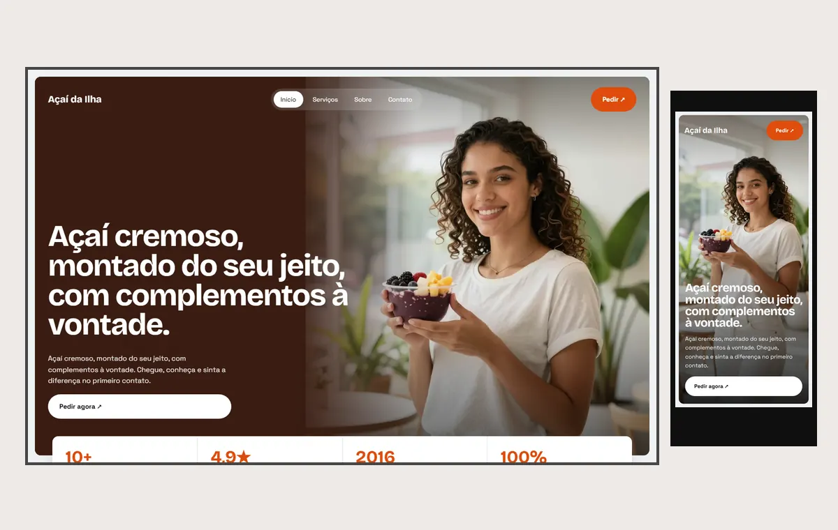 Site de açaí no modelo Panorama Céu