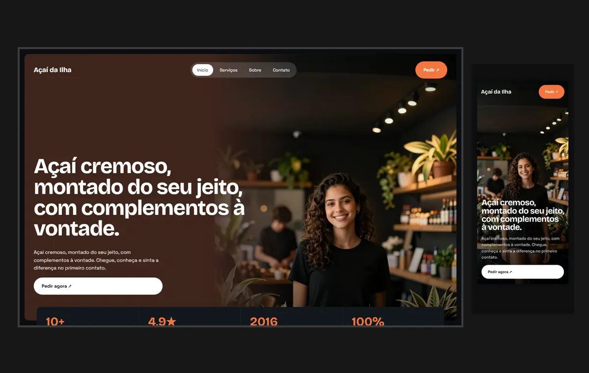 Site de açaí no modelo Panorama Lua