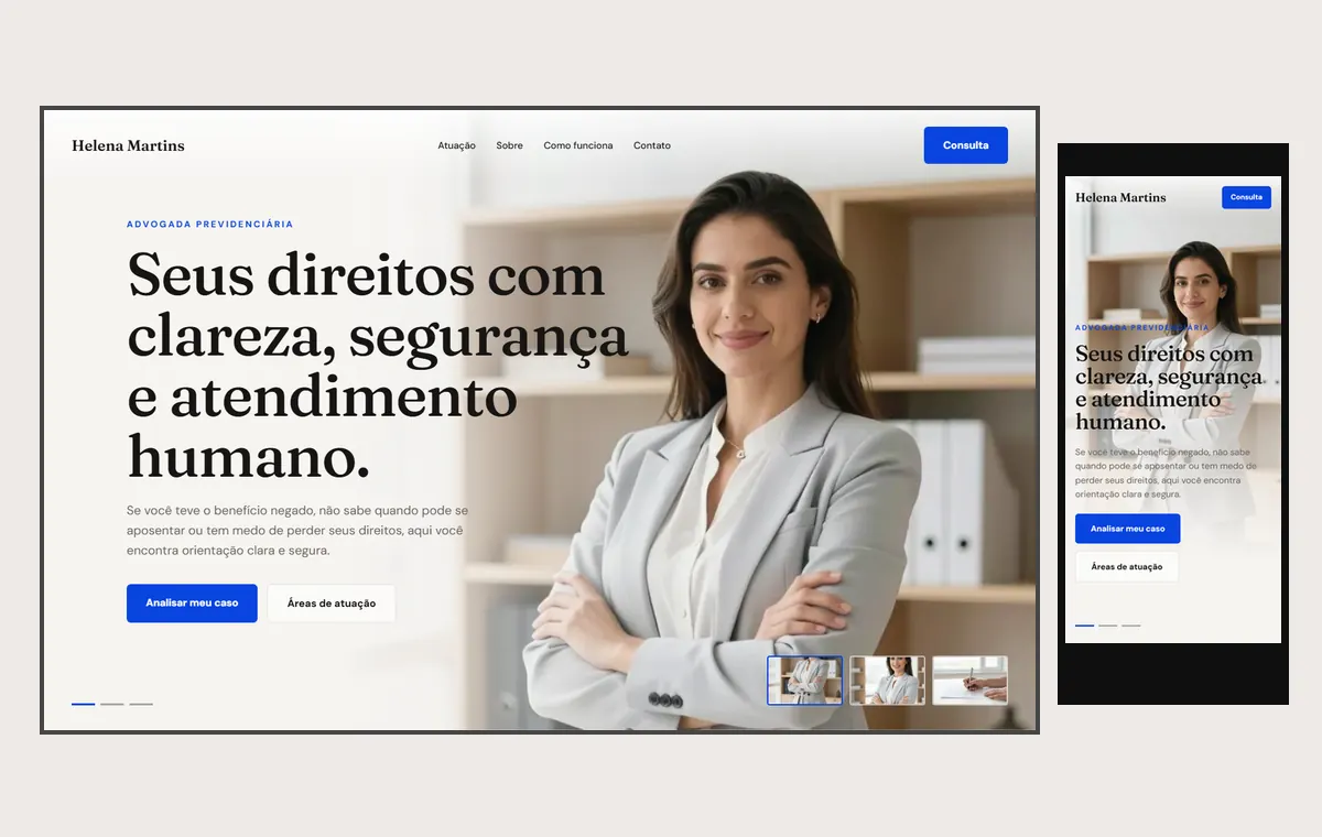 Site de advocacia no modelo Cinema Luz
