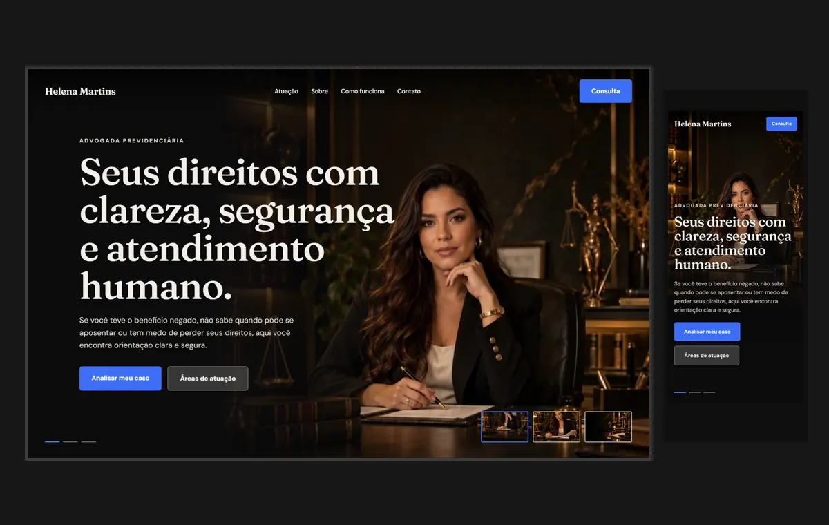 Site de advocacia no modelo Cinema Noite