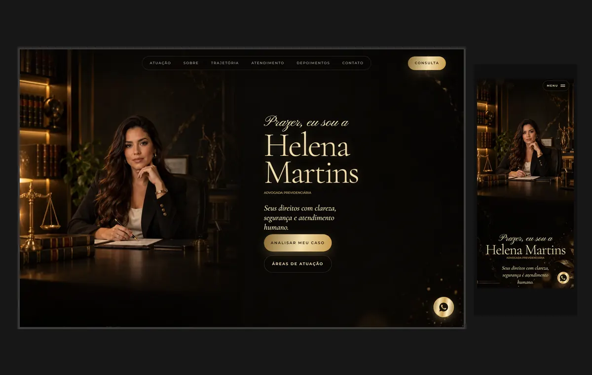 Site de advocacia no modelo Luxo Noite
