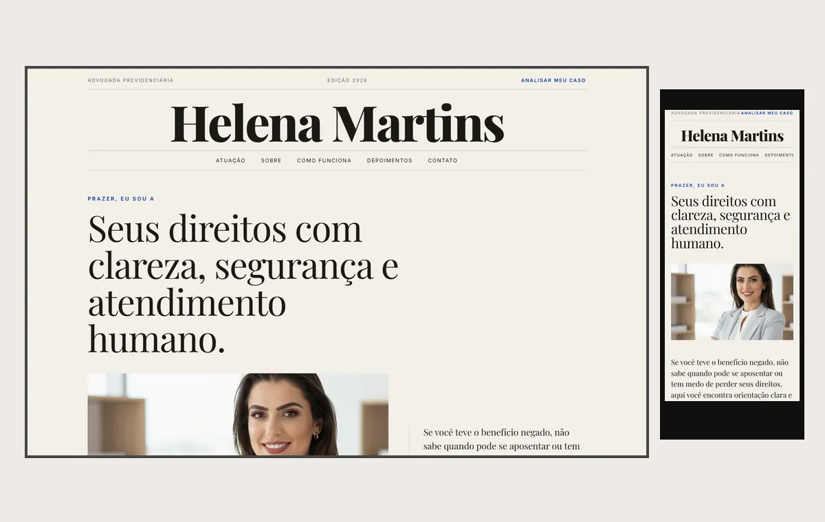 Site de advocacia no modelo Revista Linho