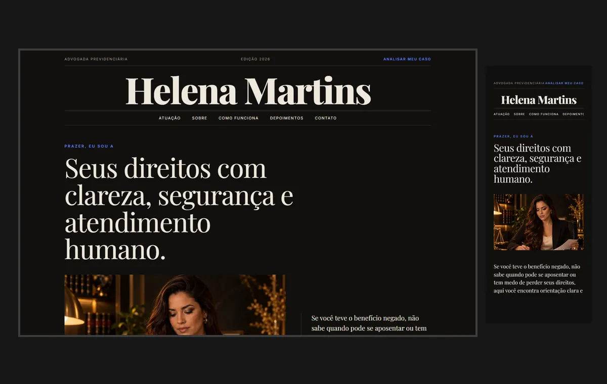 Site de advocacia no modelo Revista Ébano