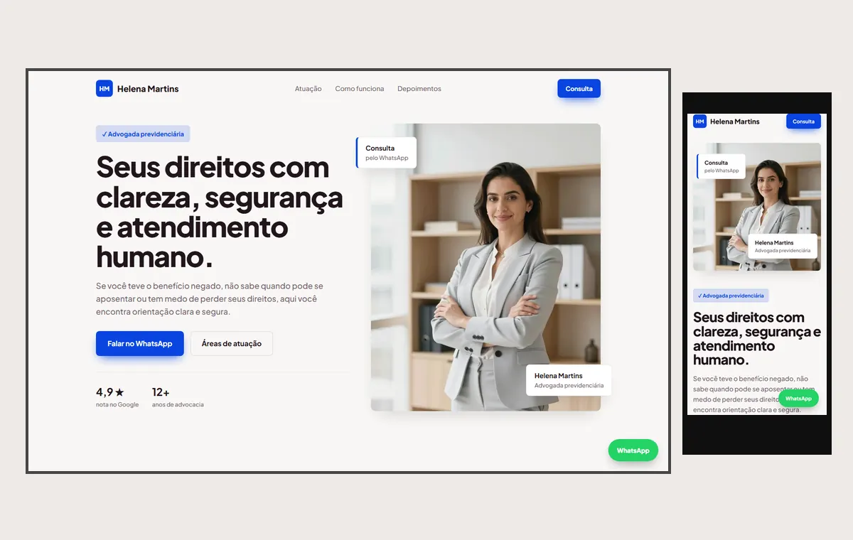 Site de advocacia no modelo Vitrine Aurora