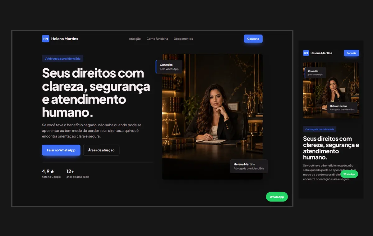 Site de advocacia no modelo Vitrine Neon