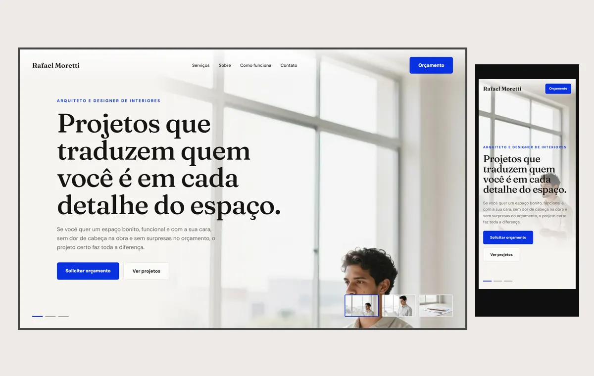 Site de arquitetura no modelo Cinema Luz
