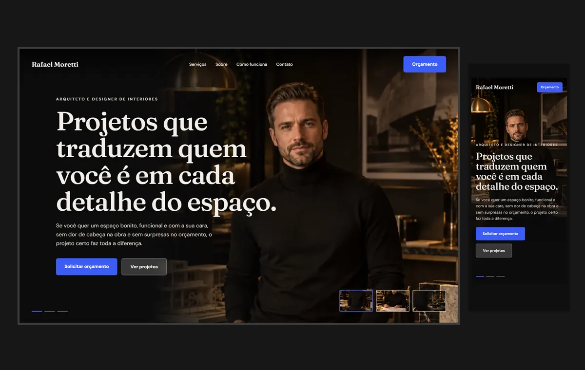 Site de arquitetura no modelo Cinema Noite