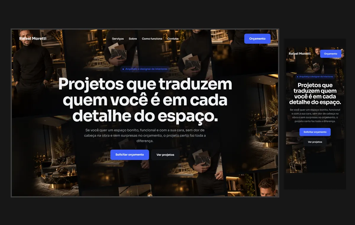 Site de arquitetura no modelo Fluxo Noite