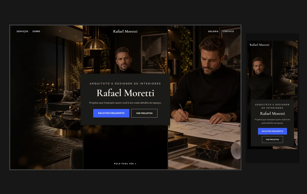 Site de arquitetura no modelo Mosaico Carvão