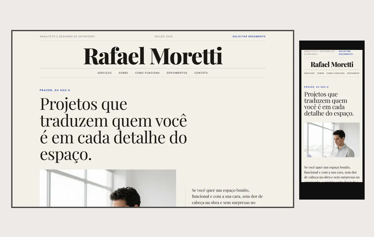 Site de arquitetura no modelo Revista Linho