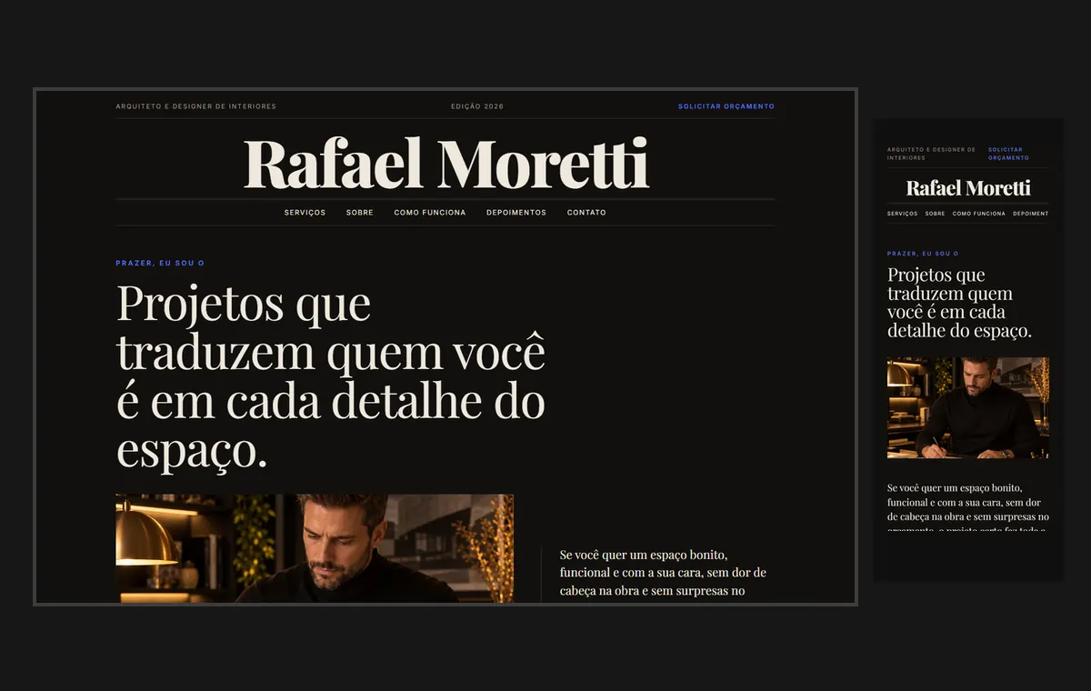 Site de arquitetura no modelo Revista Ébano