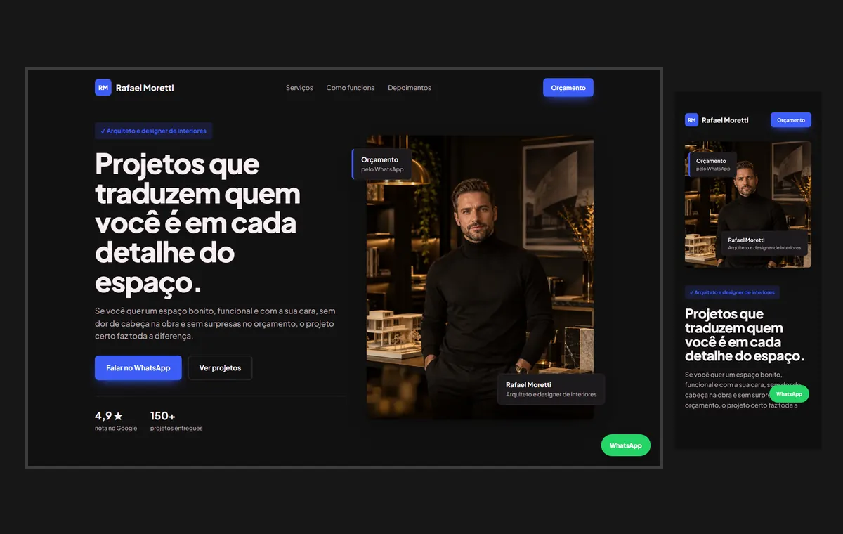 Site de arquitetura no modelo Vitrine Neon