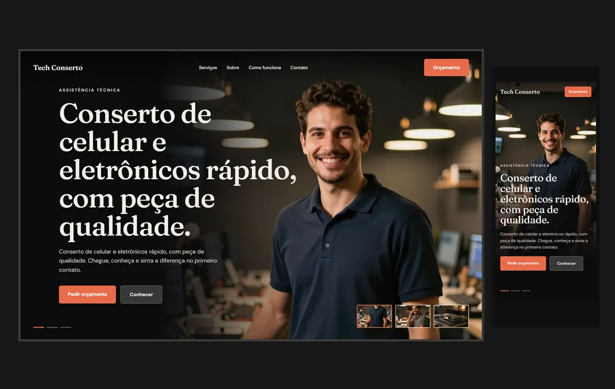 Site de assistência técnica no modelo Cinema Noite
