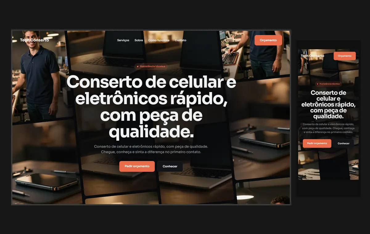 Site de assistência técnica no modelo Fluxo Noite