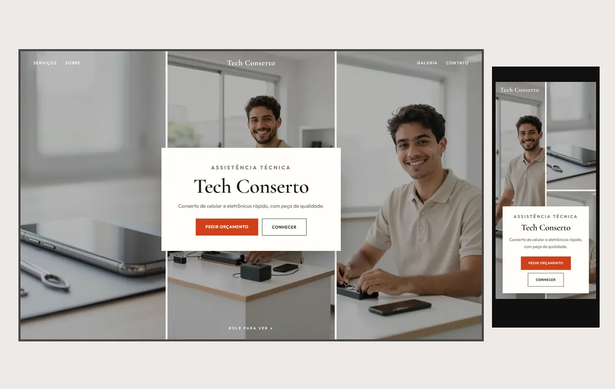 Site de assistência técnica no modelo Mosaico Areia