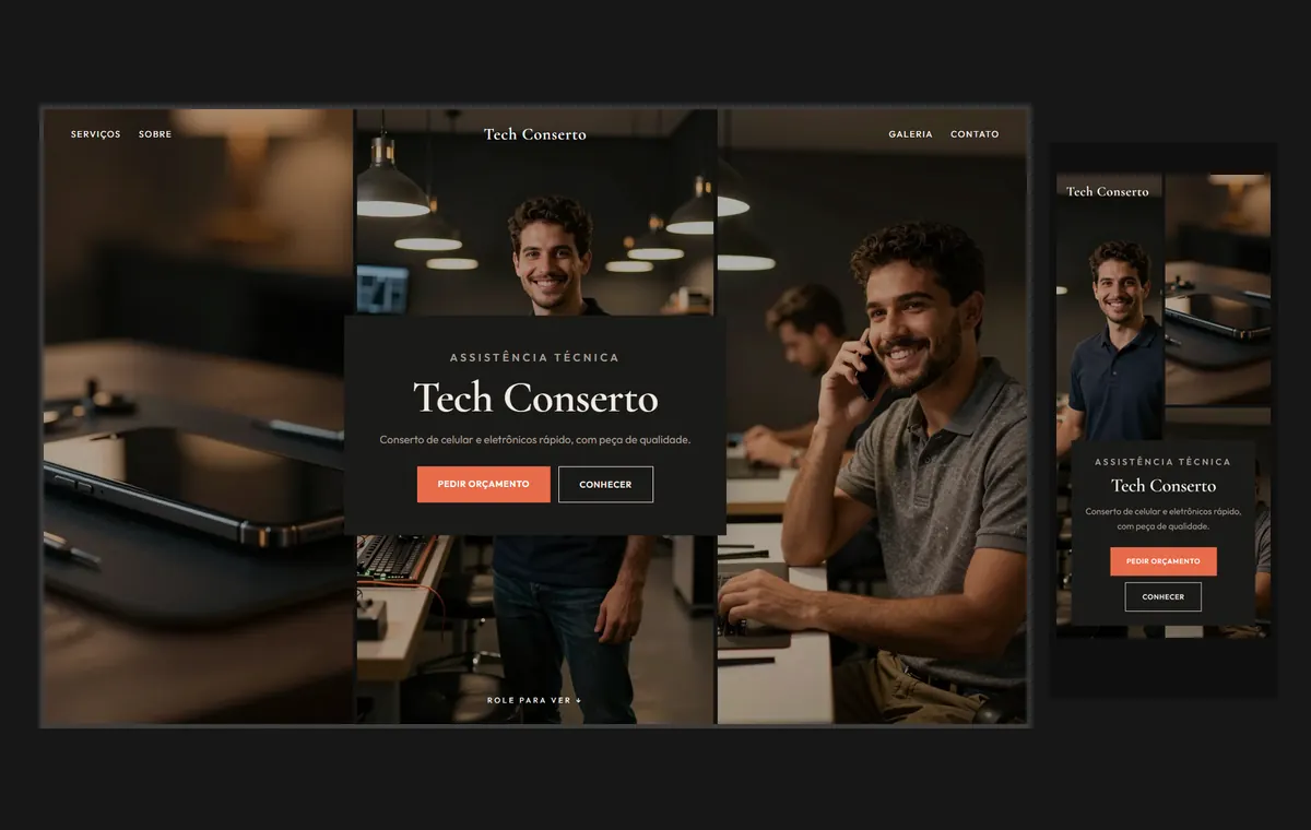 Site de assistência técnica no modelo Mosaico Carvão