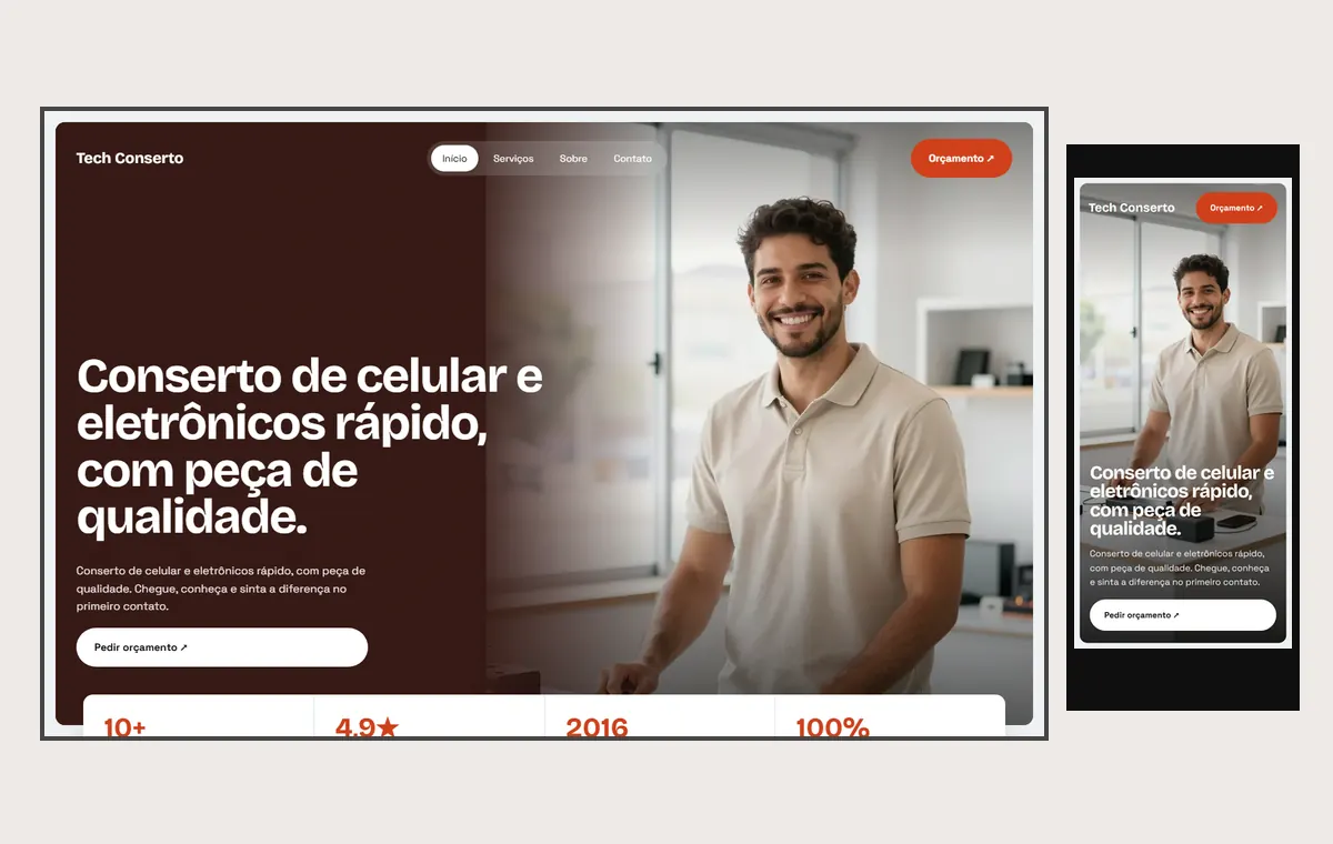 Site de assistência técnica no modelo Panorama Céu