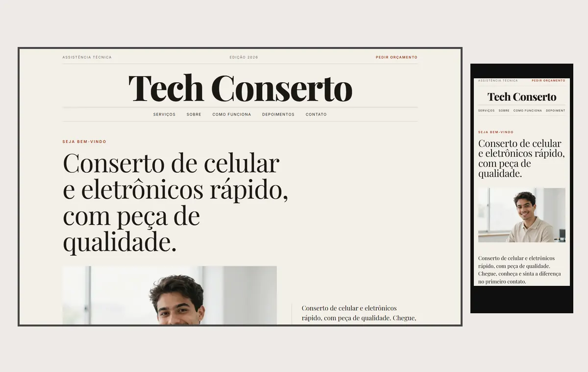 Site de assistência técnica no modelo Revista Linho