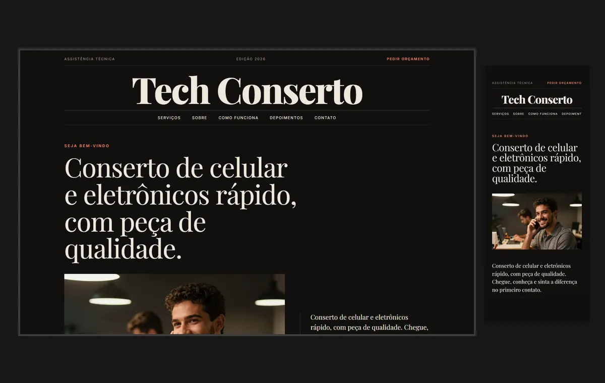 Site de assistência técnica no modelo Revista Ébano