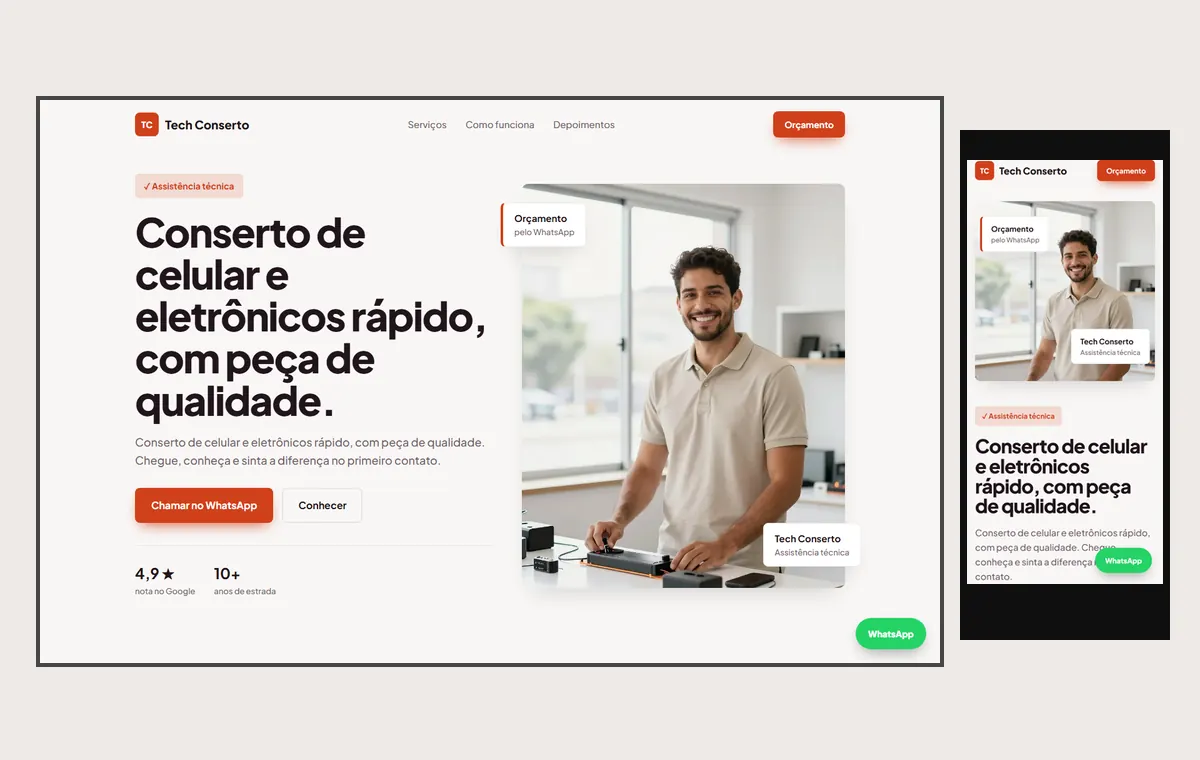 Site de assistência técnica no modelo Vitrine Aurora