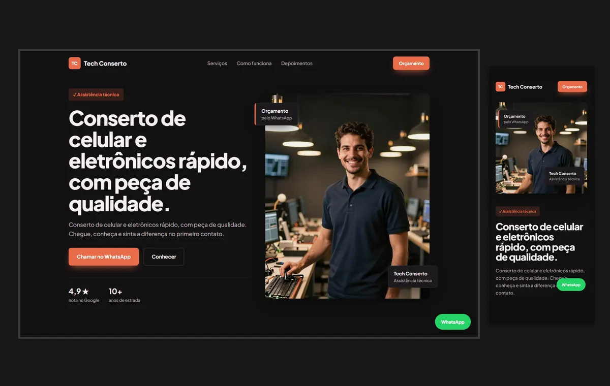 Site de assistência técnica no modelo Vitrine Neon