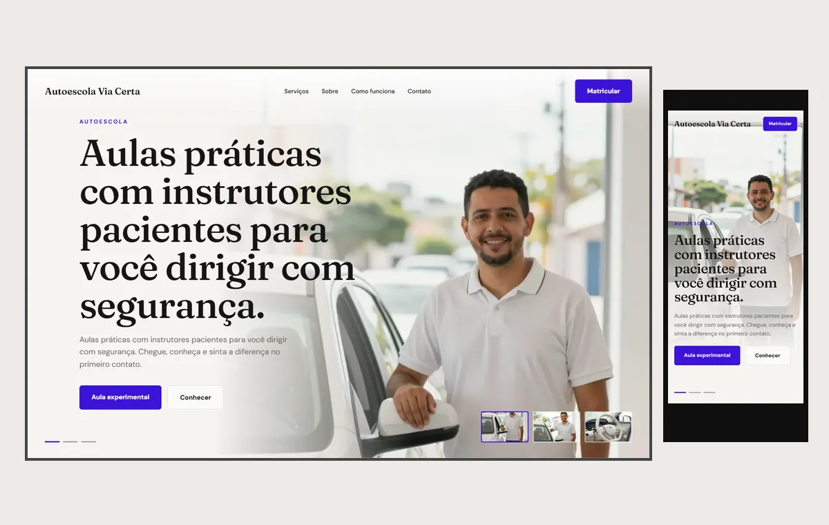 Site de autoescola no modelo Cinema Luz