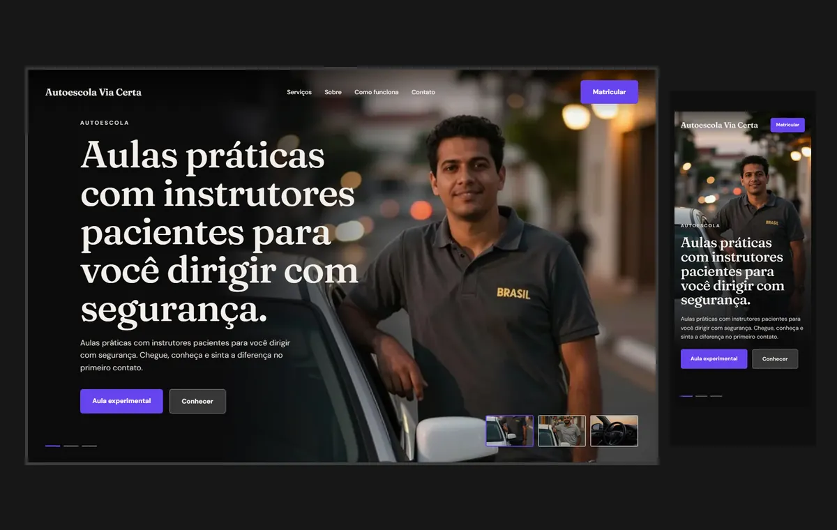 Site de autoescola no modelo Cinema Noite