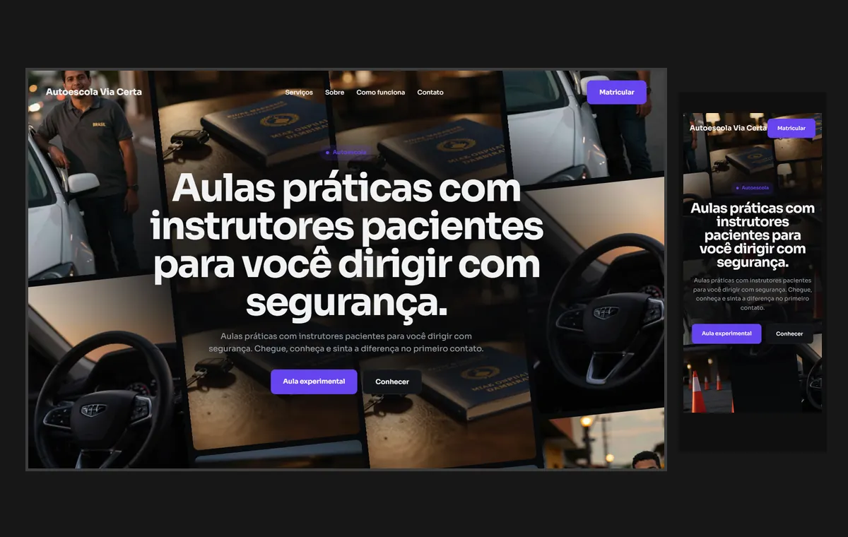Site de autoescola no modelo Fluxo Noite
