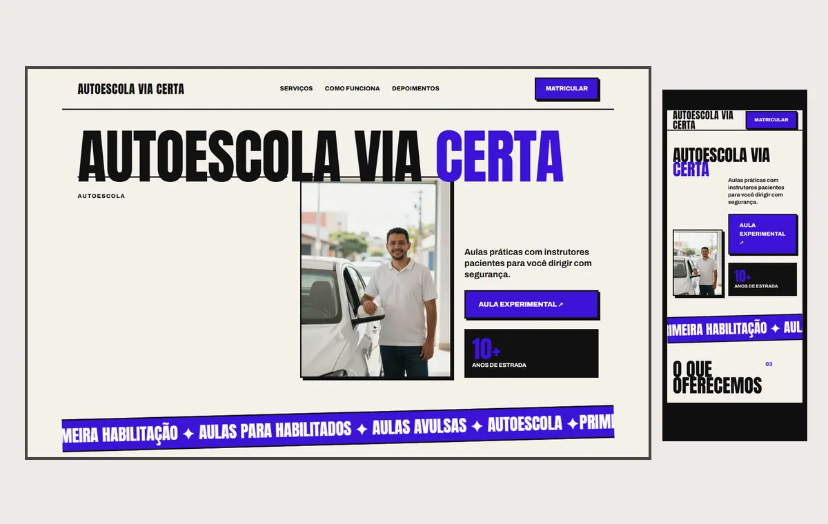 Site de autoescola no modelo Impacto Sol