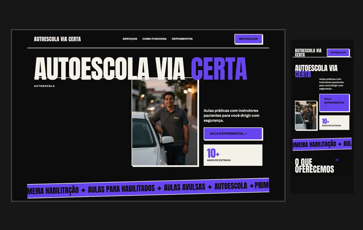 Site de autoescola no modelo Impacto Eclipse