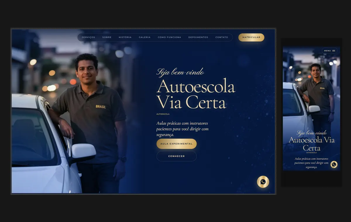 Site de autoescola no modelo Luxo Noite