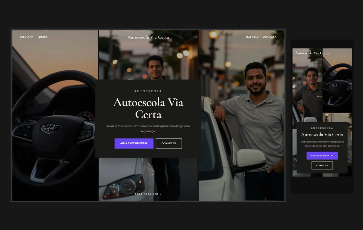 Site de autoescola no modelo Mosaico Carvão